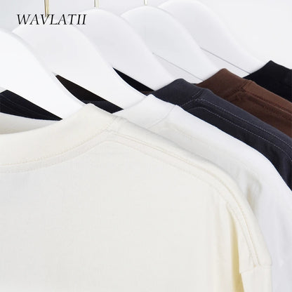 WAVLATII surdimensionné été t-shirts pour femmes hommes marron décontracté femme coréen Streetwear t-shirts unisexe basique solide jeune hauts frais