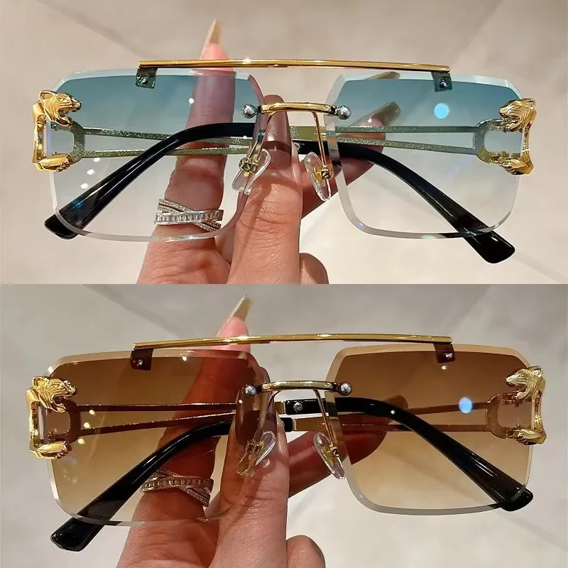 Lunettes de soleil rétro sans cadre pour femme et femme, à la mode, double couche en dégrad, UV400, 1 pièce