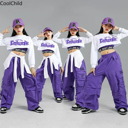 Haut court K-pop pour filles, pantalons cargo, cardigan de danse de rue pour enfants, olympiques streetwear pour enfants, ensembles de vêtements de groupe de filles Jazz