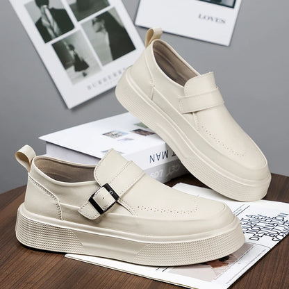 2025 Nouveaux mocassins à plateforme pour hommes Chaussures à enfiler en cuir à semelle épaisse Chaussures de marche confortables et décontractées pour hommes Chaussures plates à enfiler à la mode