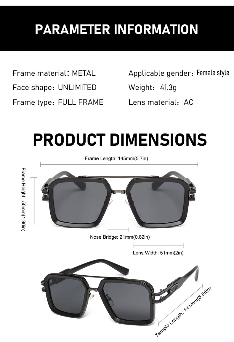 2025 Steam Punk lunettes De soleil rétro carré hommes femmes mode Double faisceau lunettes unisexe cadre en métal nuances à la mode Oculos De Sol