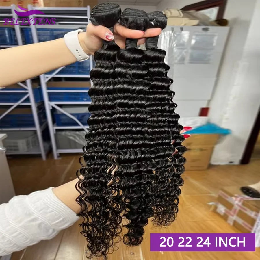Tissage Humain Hair Deep Wave 20 22 pouces Tissage de Cheveux Brésiliens 100 % Humains Bundles Human Hair Extensions Cheveux Tissage Bouclé Cheveux Humain