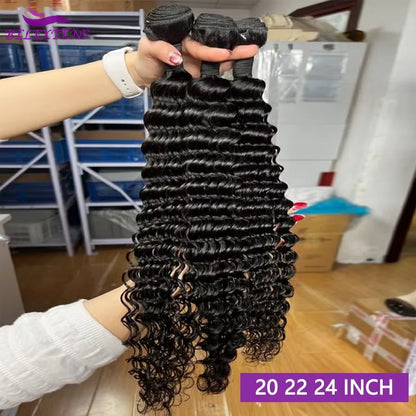 Tissage Humain Hair Deep Wave 20 22 pouces Tissage de Cheveux Brésiliens 100 % Humains Bundles Human Hair Extensions Cheveux Tissage Bouclé Cheveux Humain