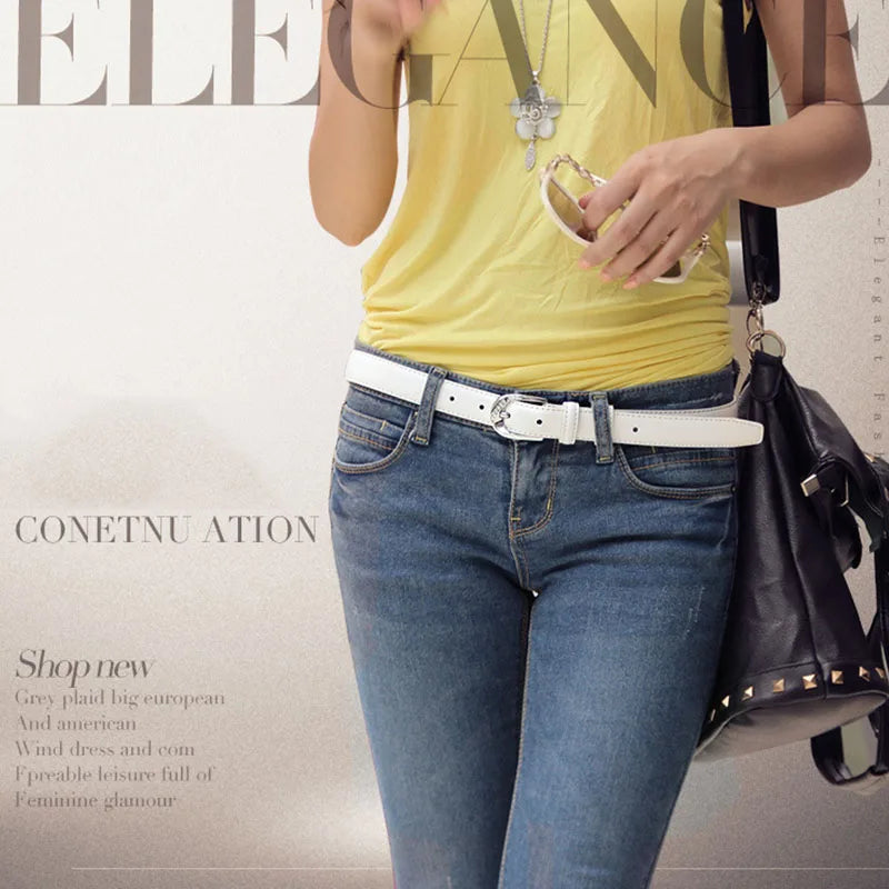 Ceinture de pantalon en cuir PU pour femmes, tendance, blanche, mode, haute qualité, solide, Vintage, boucle ardillon, sangle pour dames, DT067