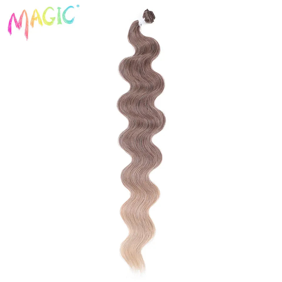 Mèches synthétiques queue de cheval Body Wave magiques, Extensions capillaires longues et douces de 26 pouces, tissage de cheveux ombré blond brun