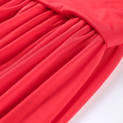 Robe longue de soirée plissée rouge Chic, élégante, manches volantes, maille, Patchwork, Maxi, vacances d'été, plage