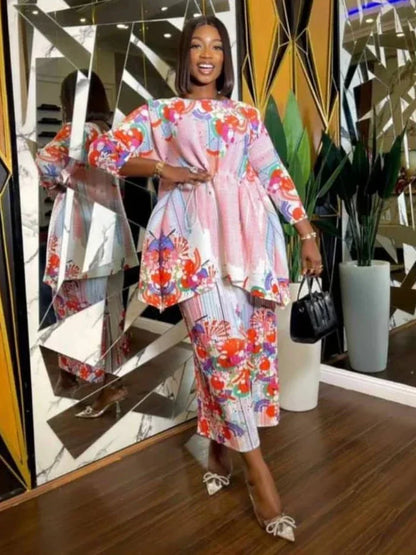 ANLAN-Ensemble Deux Pièces Plissé pour Femme, Imprimé, Manches sulf, Lacets, Taille Ronde, Pantalon Décontracté, Nouvelle Collection Automne 2024, 7YK3519