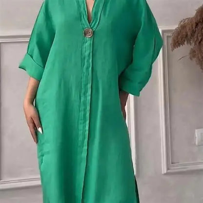 Femmes décontracté boutonné lin irt Long Ne rond couleur Blo vêtements pour animaux de compagnie accessoires