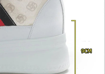 9cm femmes chaussures grosses baskets Air maille évider en cuir véritable blanc chaussures compensées plate-forme talon pompes Mujer Bombas