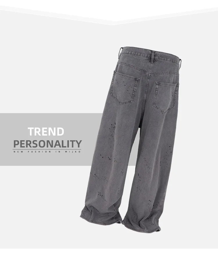 MIJKO jean Baggy délavé pour hommes Streetwear Hip Hop grand jean détruit pantalon en Denim droit