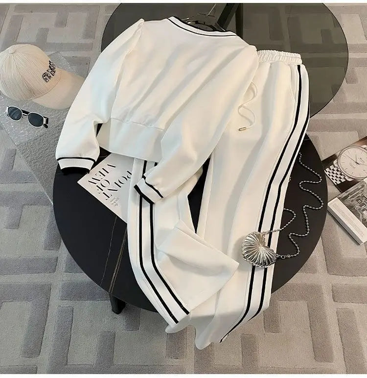 Printemps et automne haut de gamme sport décontracté ensemble femmes Western col en v haut pantalon à jambes larges deux pièces Setj Uicy Corture survêtement