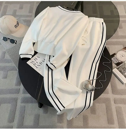 Printemps et automne haut de gamme sport décontracté ensemble femmes Western col en v haut pantalon à jambes larges deux pièces Setj Uicy Corture survêtement