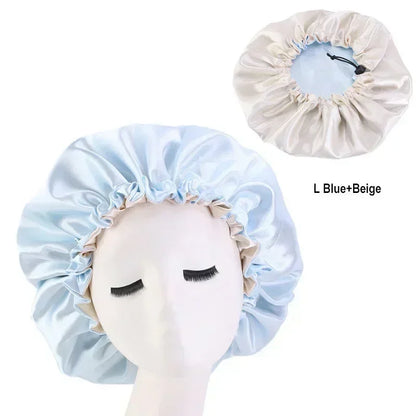 Bonnet en Satin réversible pour cheveux, Double couche réglable, couvre-tête pour dormir, accessoires de coiffure bouclés et élastiques
