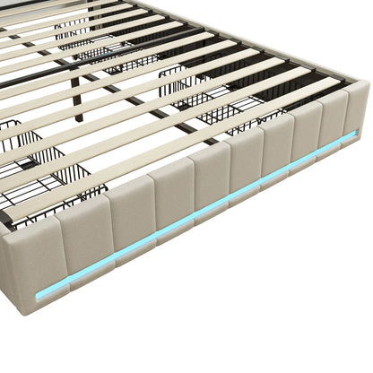 Lit capitonné 140/160x200 cm, tête de lit avec éclairage LED et fonction de chargement USB, lit double avec 4 tiroirs, lit fonctionnel