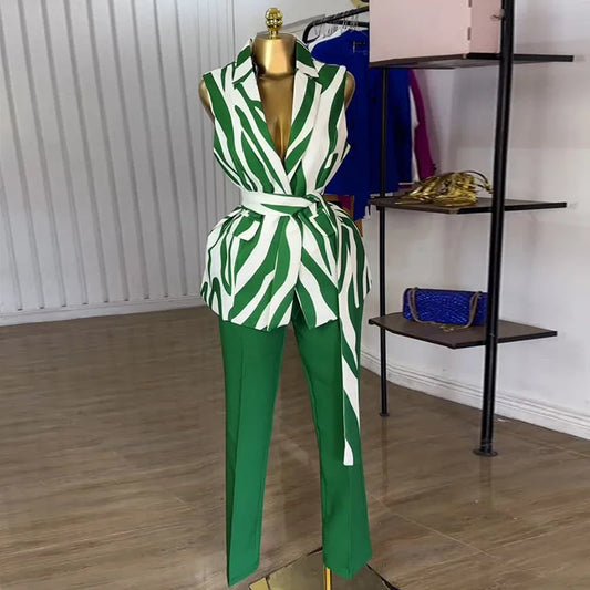 BS - Mode femmes ensemble sans manches col cranté Blazer hauts et pantalons ensembles 2025 été OL rue deux 2 pièces ensembles tenues