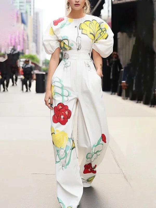 Krisstarsgirls été fleur imprimé femme hauts et chemisiers 2025 nouvelles manches bouffantes plissées Streetwear chemises et chemisiers hauts femme