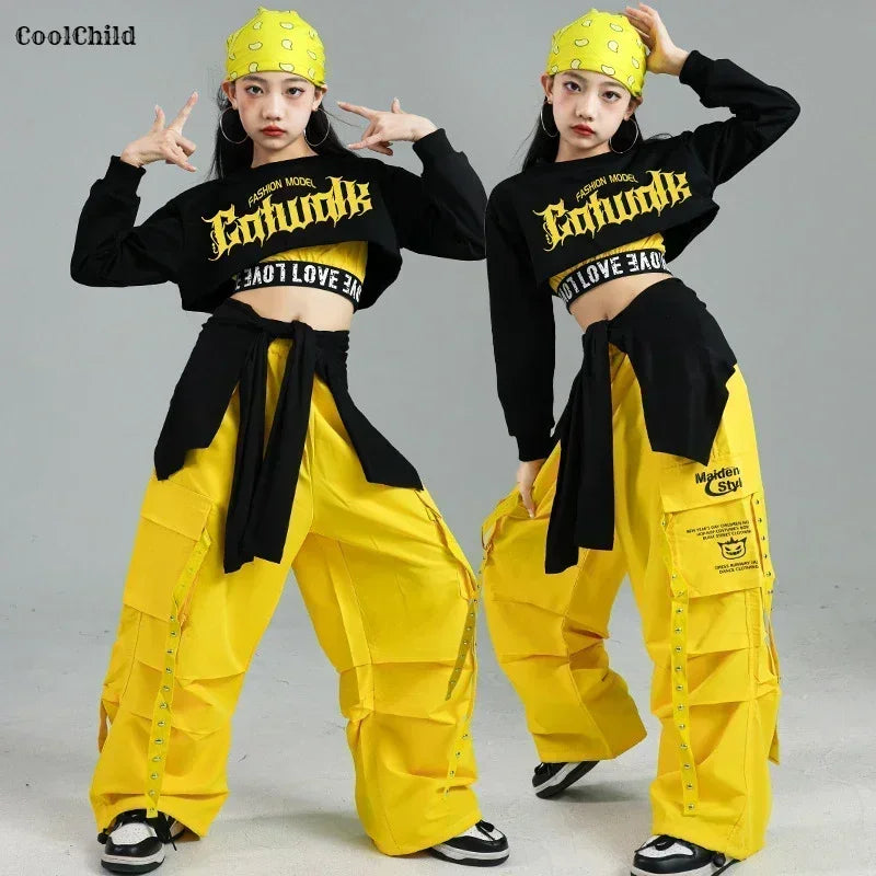 Ensemble de vêtements Hip Hop pour filles, haut court K-pop, pantalon cargo, cardigan de danse de rue pour enfants, streetwear pour enfants, groupe de filles, vêtements de jazz, mode