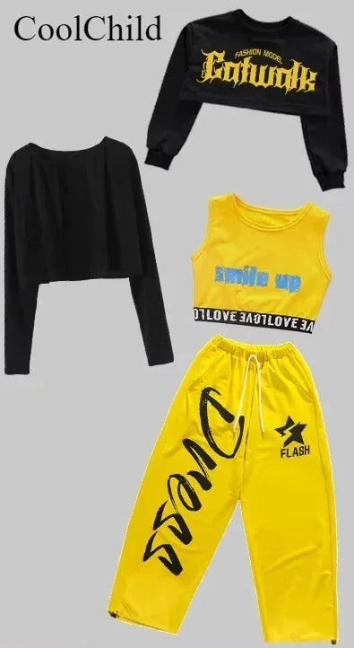 Ensemble de vêtements Hip Hop pour filles, haut court K-pop, pantalon cargo, cardigan de danse de rue pour enfants, streetwear pour enfants, groupe de filles, vêtements de jazz, mode