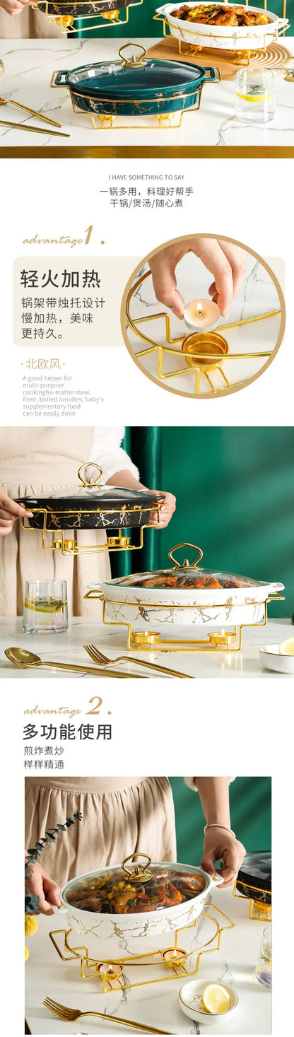 Vaisselle de visionneuse naren céramique nordique, casserole binaurale domestique, pot à soupe, hôtel, restaurant, ensemble de supports de pot chauffant à bougie