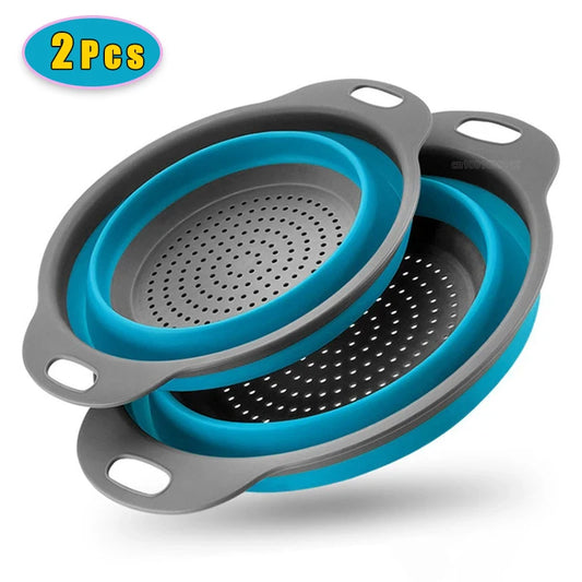 1/2 pièces Silicone rond pliant légumes Fruits lavage égouttoir panier passoire pliable égouttoir accessoires de cuisine