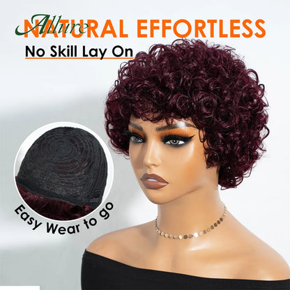Jerry bouclés perruques de cheveux humains pour les femmes noires 10 pouces court Pixie Afro crépus bouclés perruque avec frange brun couleur cheveux perruques Allure