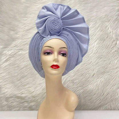 Turban de tête musulman pour femmes, Gele africain violet, casquettes déjà fabriquées, Auto Aso Oke, cravate de sauna Gele, chapeau rond pour dames, Z620-2 de fête