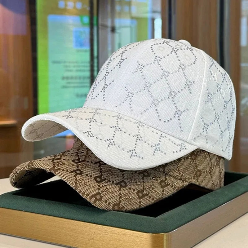 Casquette de Baseball avec lettres en strass pour hommes et femmes, casquette de soleil de rue, chapeau de langue de canard assorti, chapeau de soleil d'extérieur