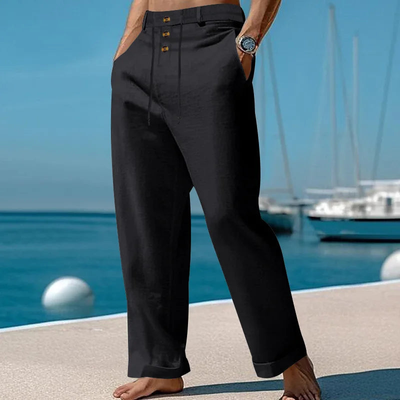 Pantalon de plage confortable en coton et lin pour hommes, sangle droite, haute qualité, décontracté, printemps et automne, nouvelle mode, 2025
