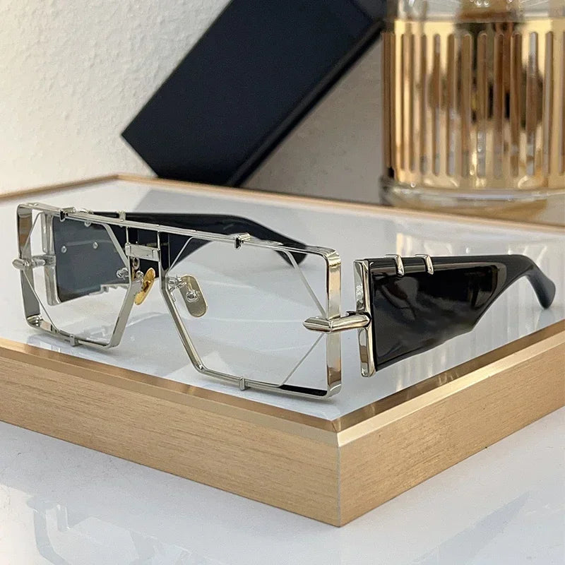 MOD004 carré diamant sans monture Handamde acétate alliage lunettes de soleil haute rue Punk marque de créateur hommes Uv400 lunettes avec étui