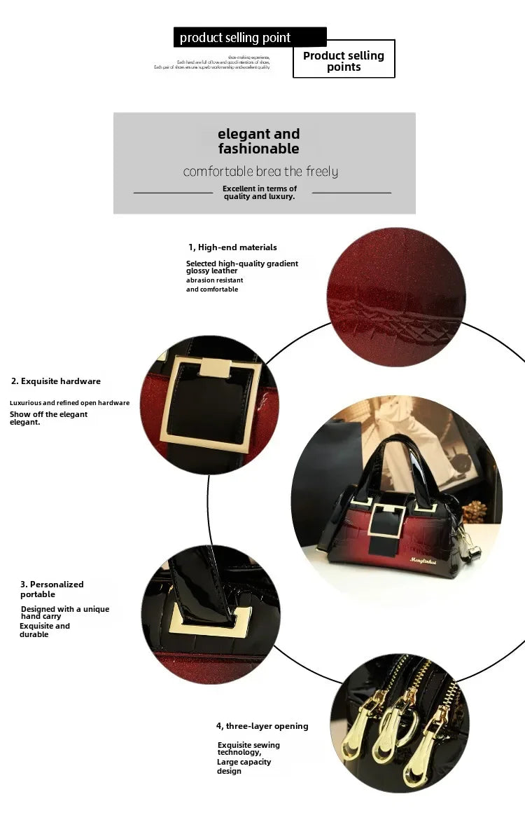 Sac à main multicouche en cuir souple pour femme, motif crocodile, coussin Boston, mères d'âge moyen, initié unique, nouveau, 2024