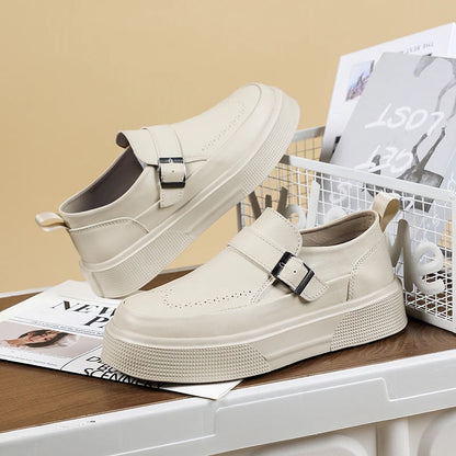 2025 Nouveaux mocassins à plateforme pour hommes Chaussures à enfiler en cuir à semelle épaisse Chaussures de marche confortables et décontractées pour hommes Chaussures plates à enfiler à la mode