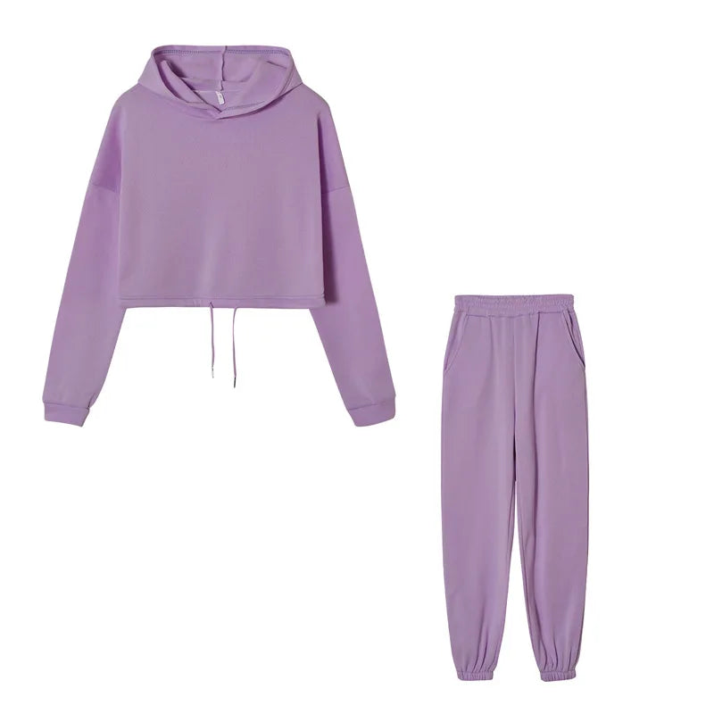 Survêtement d'hiver pour femmes, ensemble deux pièces, sweat à capuche surdimensionné, pantalon de survêtement, couleur unie, vêtements de sport | Ensemble pantalon sweat-shirt décontracté