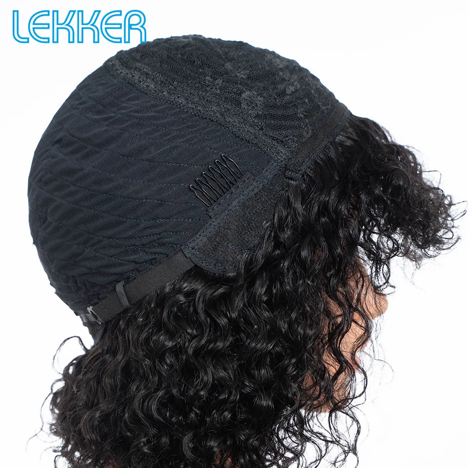 Lekker couleur courte Pixie Afro crépus bouclés Bob 100% perruques de cheveux humains avec frange pour les femmes brésilien Remy cheveux Ombre brun perruques