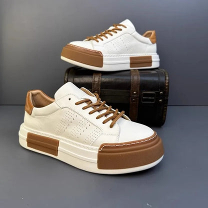 Hommes chaussures en cuir véritable à lacets couleurs mélangées plate-forme chaussures Hip Hop respirant espadrilles décontractées hommes bout rond chaussures d'entraînement