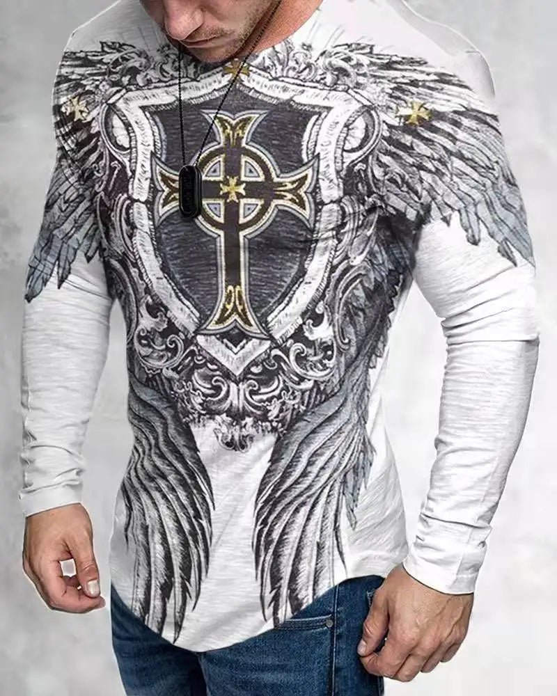 T-shirt à manches longues à col rond pour hommes, t-shirts graphiques à impression de lettres, vêtements de rue décontractés, t-shirts de médicaments, mode, Y2K