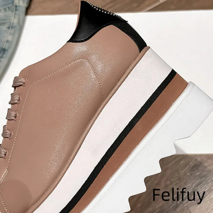 Baskets Blanches en Cuir de Vache pour Femme, Chaussures à Semelle Optique, Décontractées, à Lacets, Confortables, d'Extérieur, de Styliste, Printemps 2024