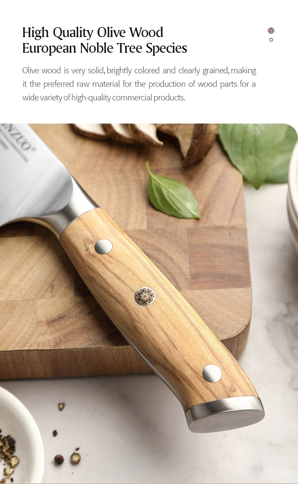 XINZUO 5,83 pouces Bunka couteau de chef allemand DIN 1.4116 acier 56 ± 2 HRC 15 ° Rivets en cuivre avec manche en bois d'olivier à 1 bords avec boîte cadeau