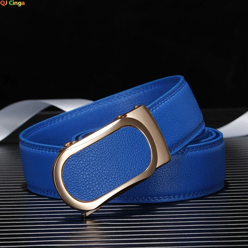 Ceinture bleue pour hommes et femmes, ceintures à boucle automatique, ceinture féminine Cinturon décontractée à la mode, vert blanc noir rouge disponible
