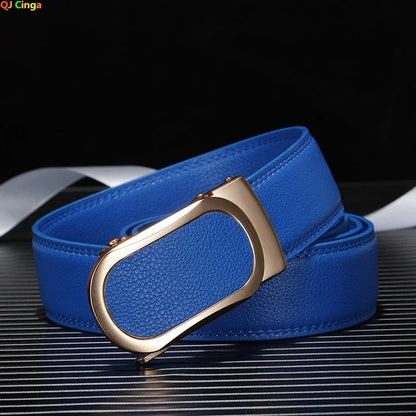 Ceinture bleue pour hommes et femmes, ceintures à boucle automatique, ceinture féminine Cinturon décontractée à la mode, vert blanc noir rouge disponible