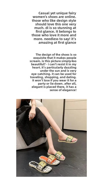 Pantoufles d'été à la mode pour femmes, pantoufles  fond souple, antidérapantes, décorées en métal, Style de loisirs, matériau PVC