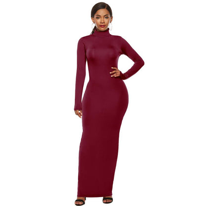 Femmes sulfRobes Grande Taille ixSolide Document Femmes Manches sulfCol Roulé Tambours con Robe Maxi Robe Éducative S-5XL