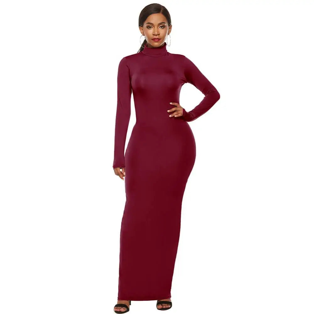 Femmes sulfRobes Grande Taille ixSolide Document Femmes Manches sulfCol Roulé Tambours con Robe Maxi Robe Éducative S-5XL