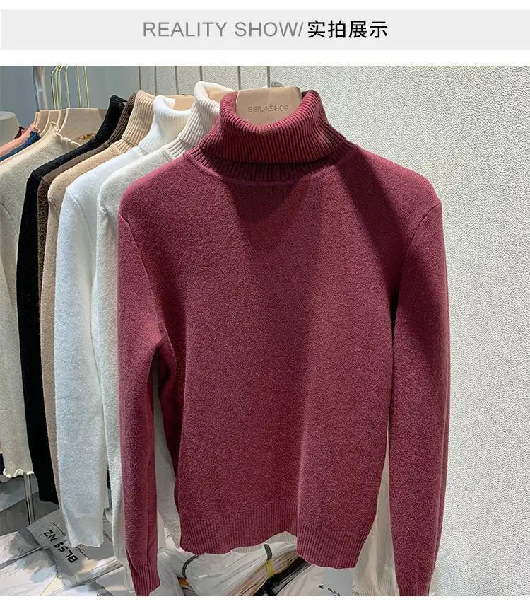 Pull épais à col haut pour femme, haut d'hiver chaud et doux, couleur unie, vêtements intérieurs, chemise à bascule, nouvelle collection 2025