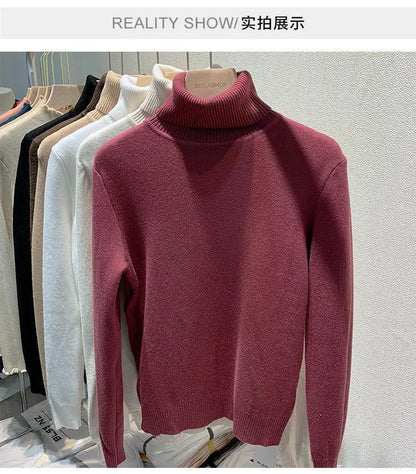 Pull épais à col haut pour femme, haut d'hiver chaud et doux, couleur unie, vêtements intérieurs, chemise à bascule, nouvelle collection 2025