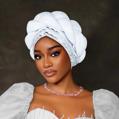 Couvre-chef africain Auto Gele déjà fabriqué, Turban brillant pour femmes, Hijab nigérian tressé, couvre-chef pour fête de mariage
