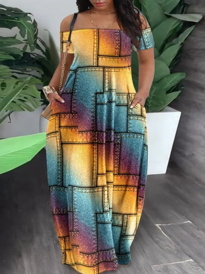 CamSolomon-Robe Longue à Manches Courtes pour Femme, Tenue Maxi Décontractée, Col Bouffant, Longueur au Sol, Nouveauté Été