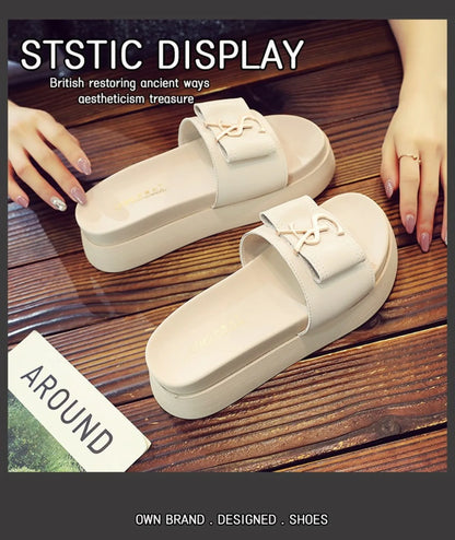 Pantoufles de Luxe à Plateforme pour Femme, Chaussures Décontractées d'Extérieur, Sandales à la Mode