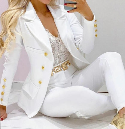 Ensemble deux pièces pour femmes, vêtements d'automne, manteaux et pantalons, mode polyvalente, décontracté, veste à manches longues et pantalon, 2023