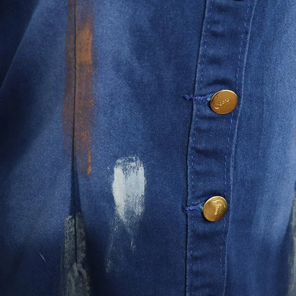 Ensemble deux pièces pour femmes, costume de Cowboy, veste en Jean, simple boutonnage, col rabattu, trou, pantalon évasé, tenues féminines, Ensemble décontracté