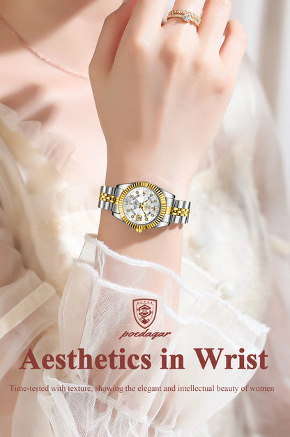 POEDAGAR montres de luxe pour femmes étanche lumineux Date dames montre-bracelet en acier inoxydable montre à Quartz élégante pour les femmes Reloj